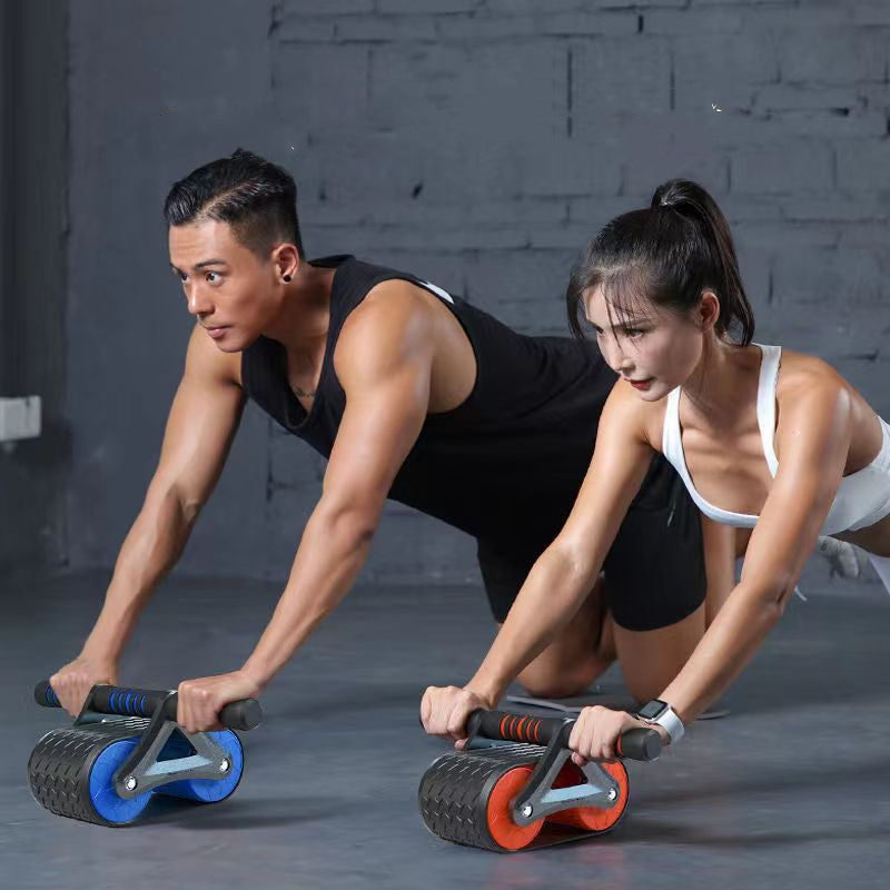 Dual-wheel ab roller with assisted return