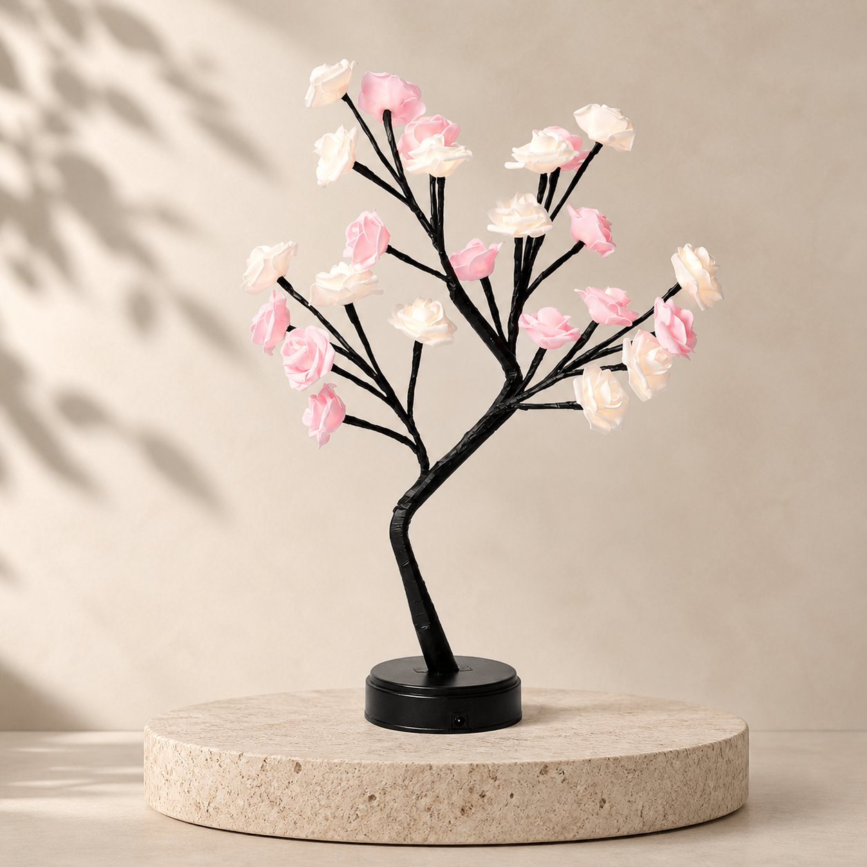 Arbre lumineux à roses LED – Blanc et rose