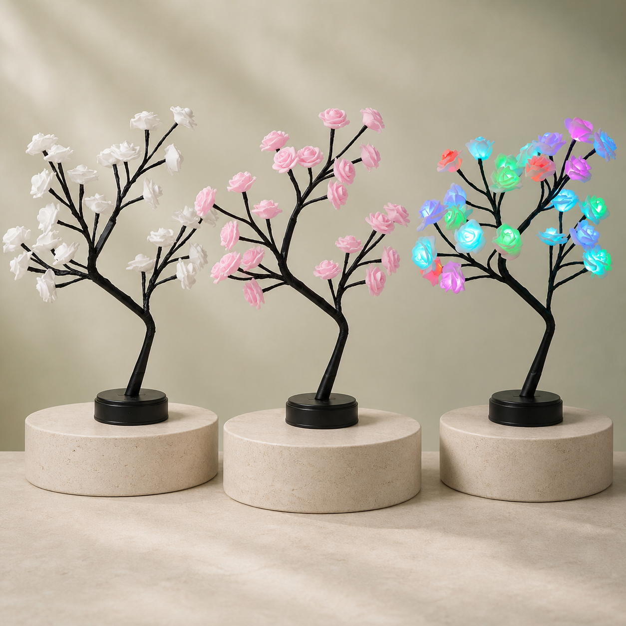 Arbres lumineux à roses LED blanc rose et multicolore