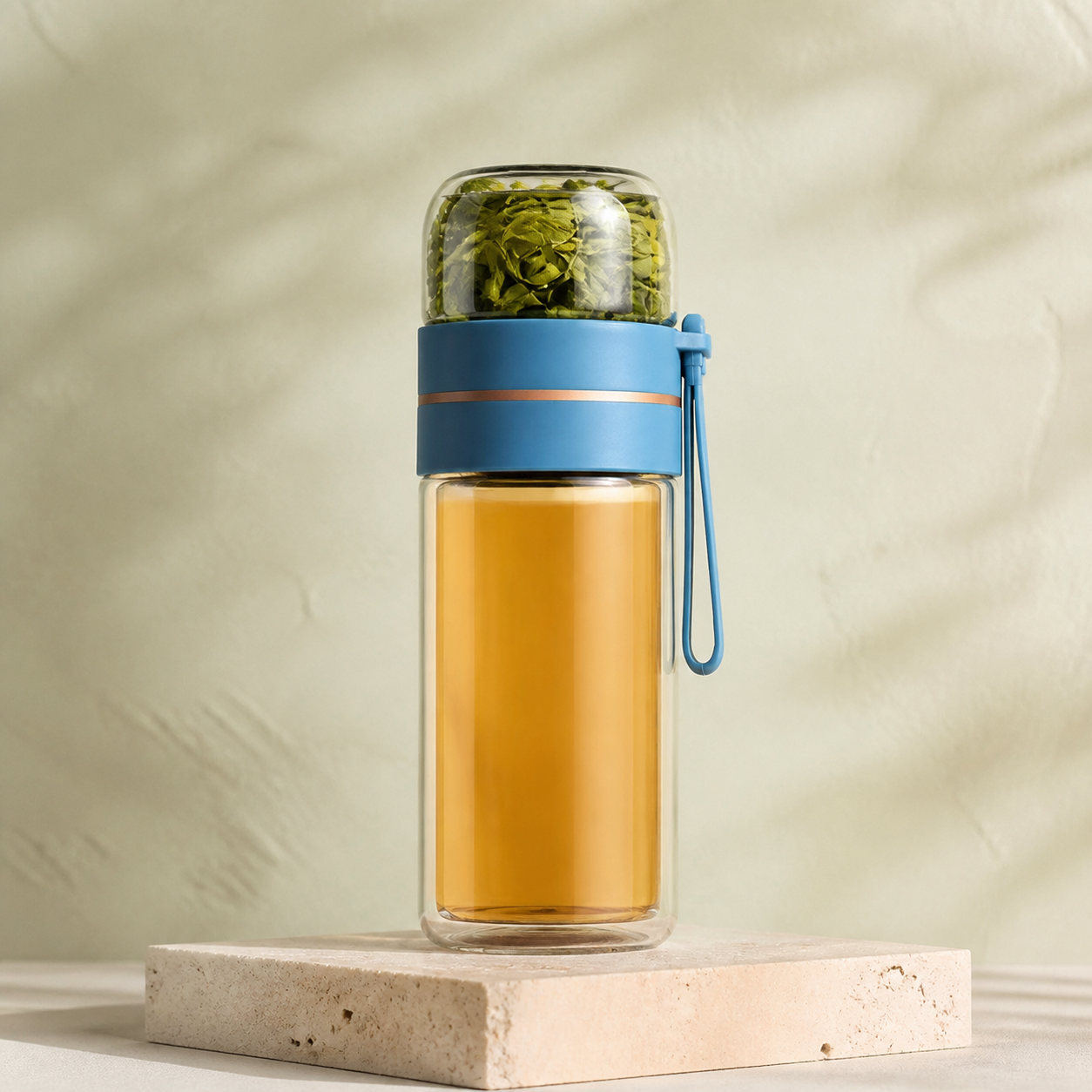 Bouteille à thé double paroi avec infuseur – Bleu