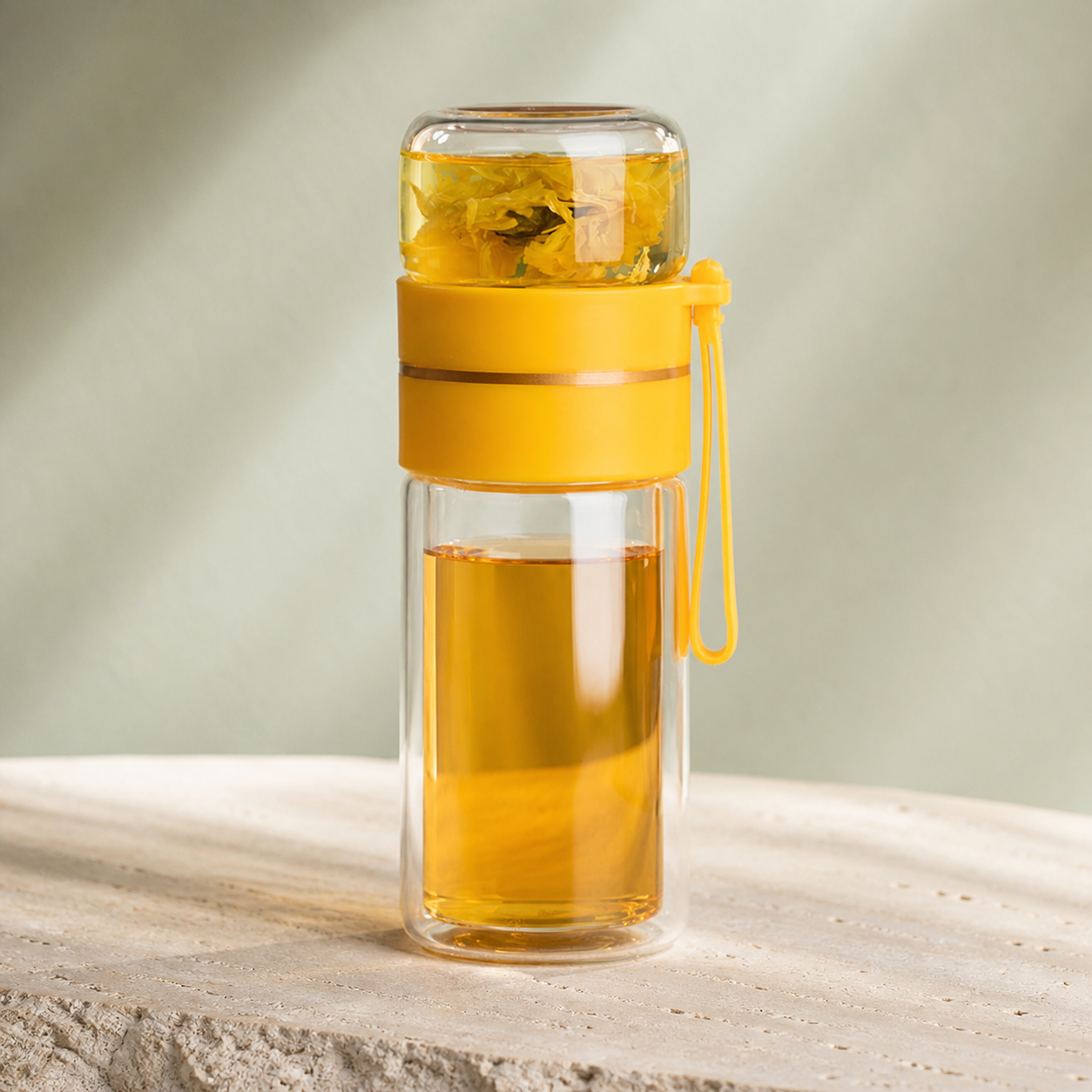 Bouteille à thé double paroi avec infuseur – Jaune