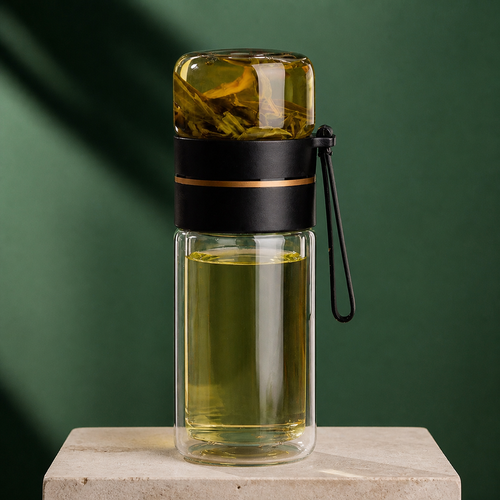 Bouteille à thé double paroi noire avec infuseur