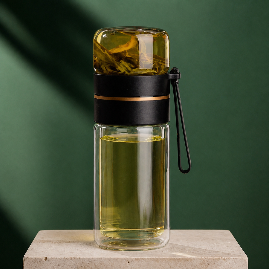 Bouteille à thé double paroi noire avec infuseur