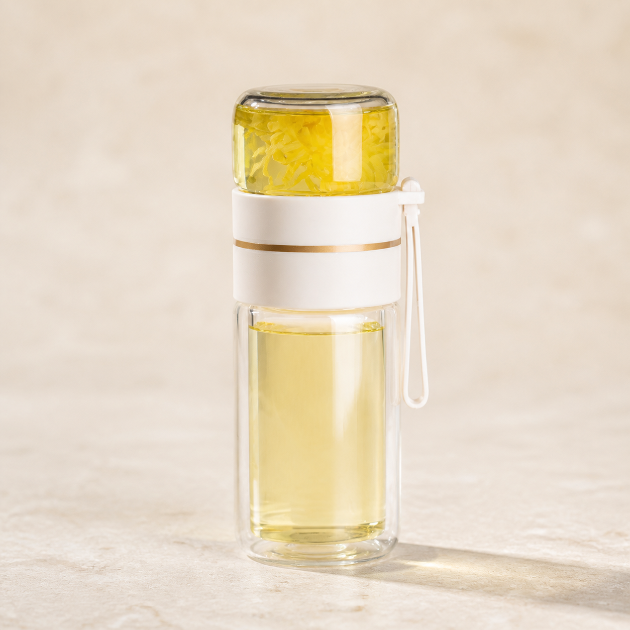 Bouteille à thé blanche en verre double paroi