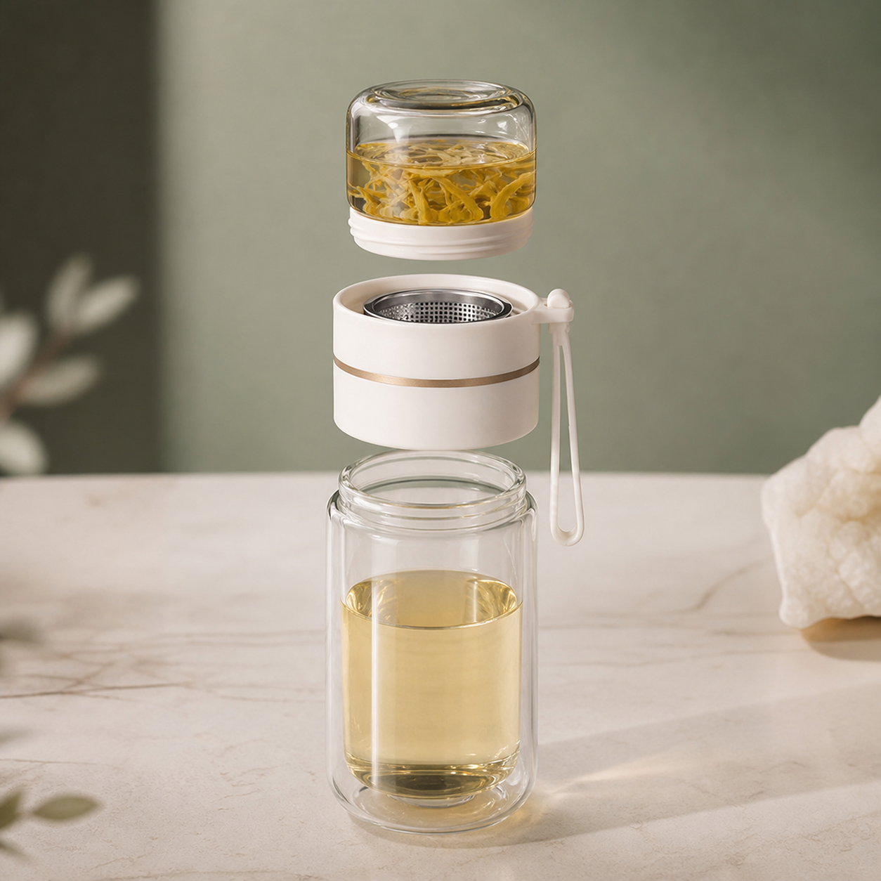 Détail de la chambre d’infusion et du filtre inox