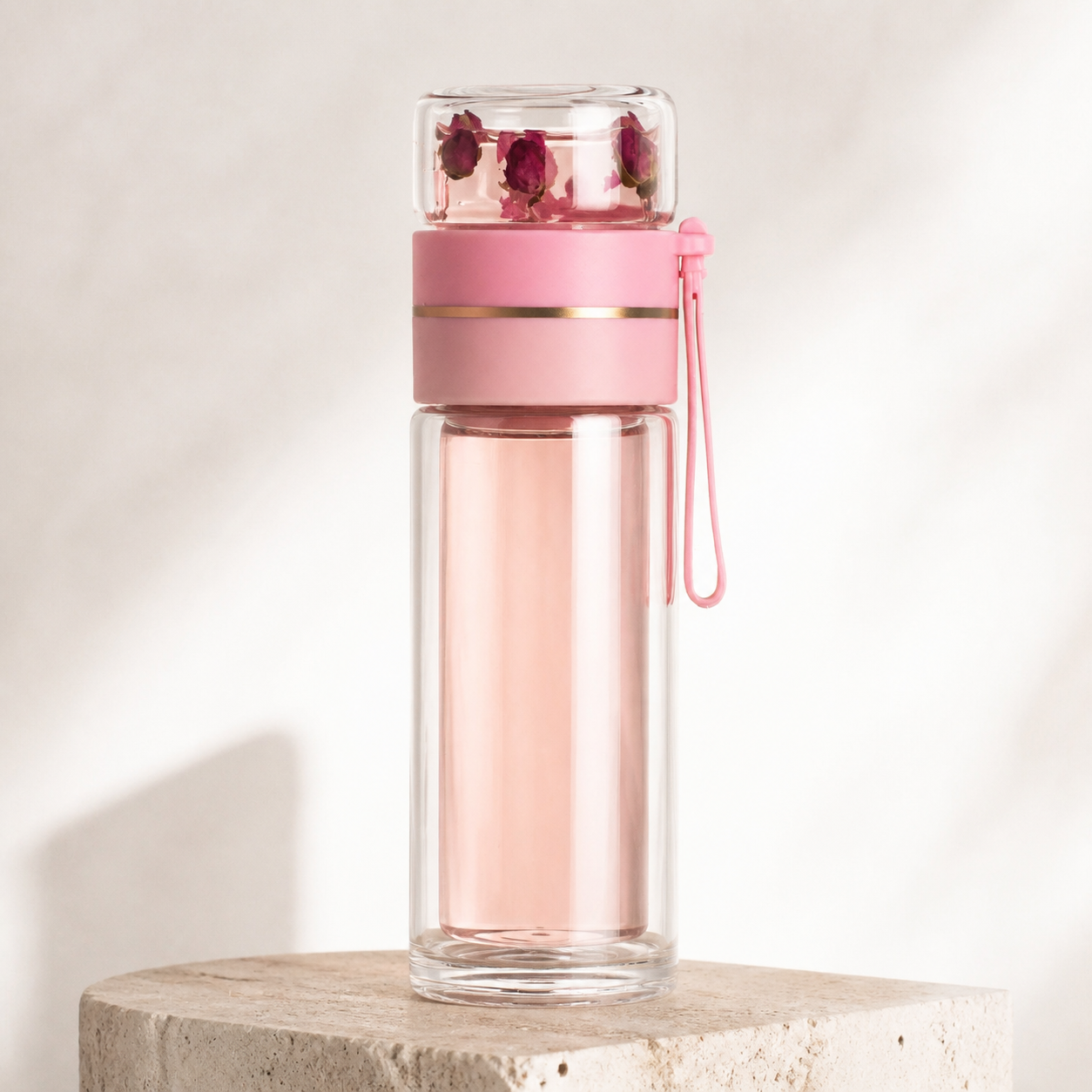 Bouteille à thé double paroi avec infuseur – Rose