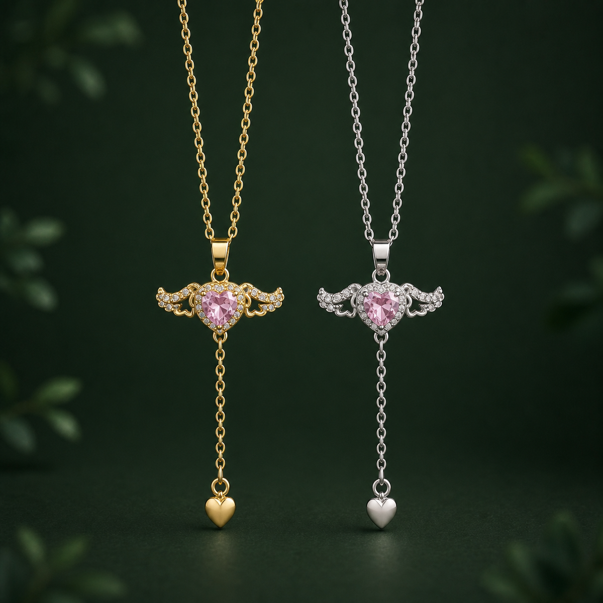 Collier Cœur Ailé en finitions dorée et argentée