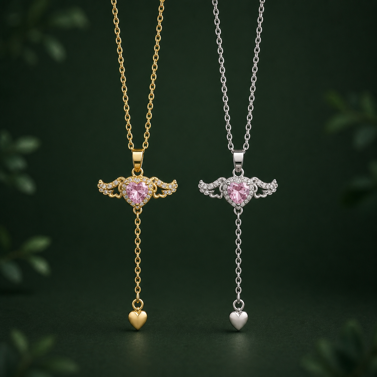Collier Cœur Ailé en finitions dorée et argentée