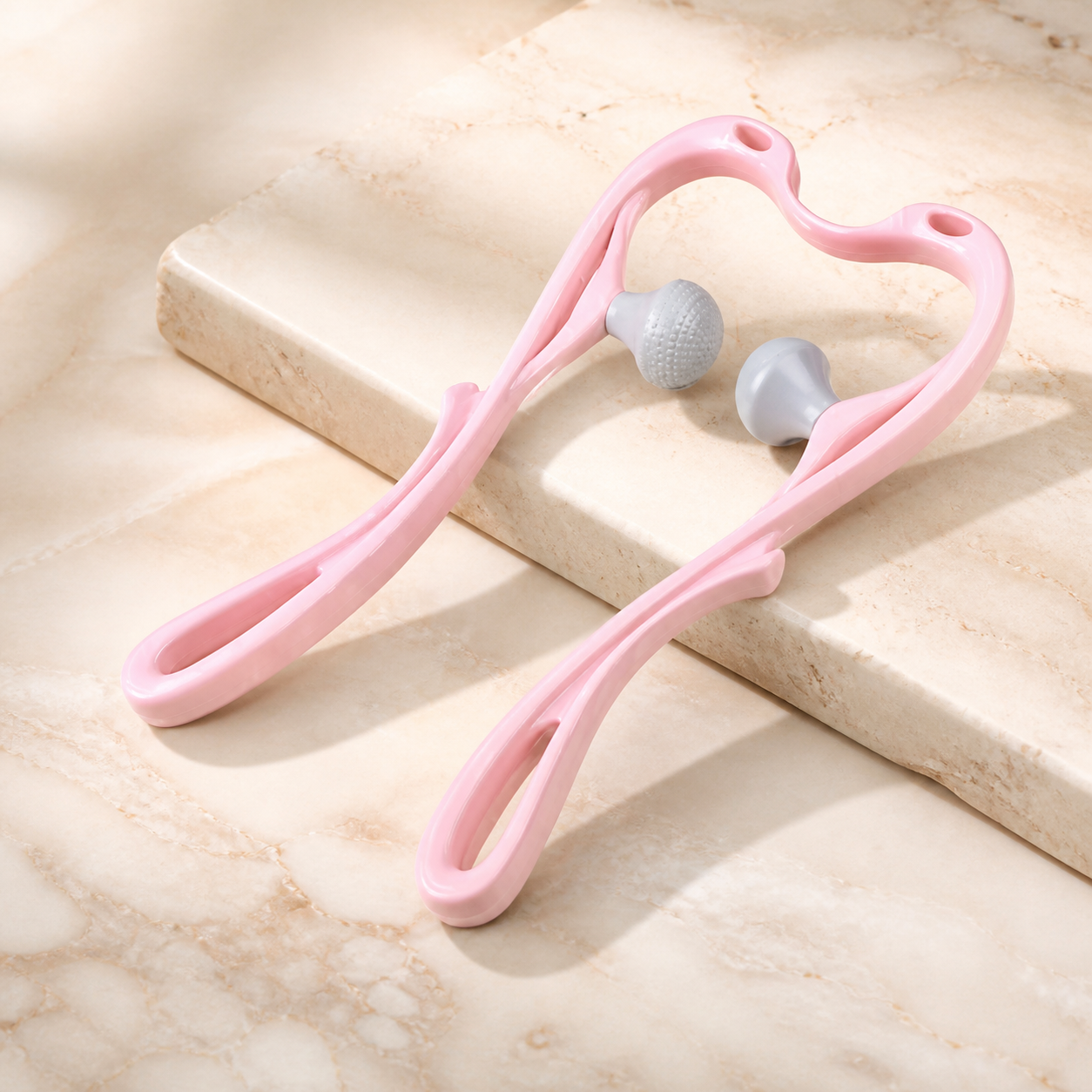 Masseur cervical manuel – Rose, 2 rouleaux lisses