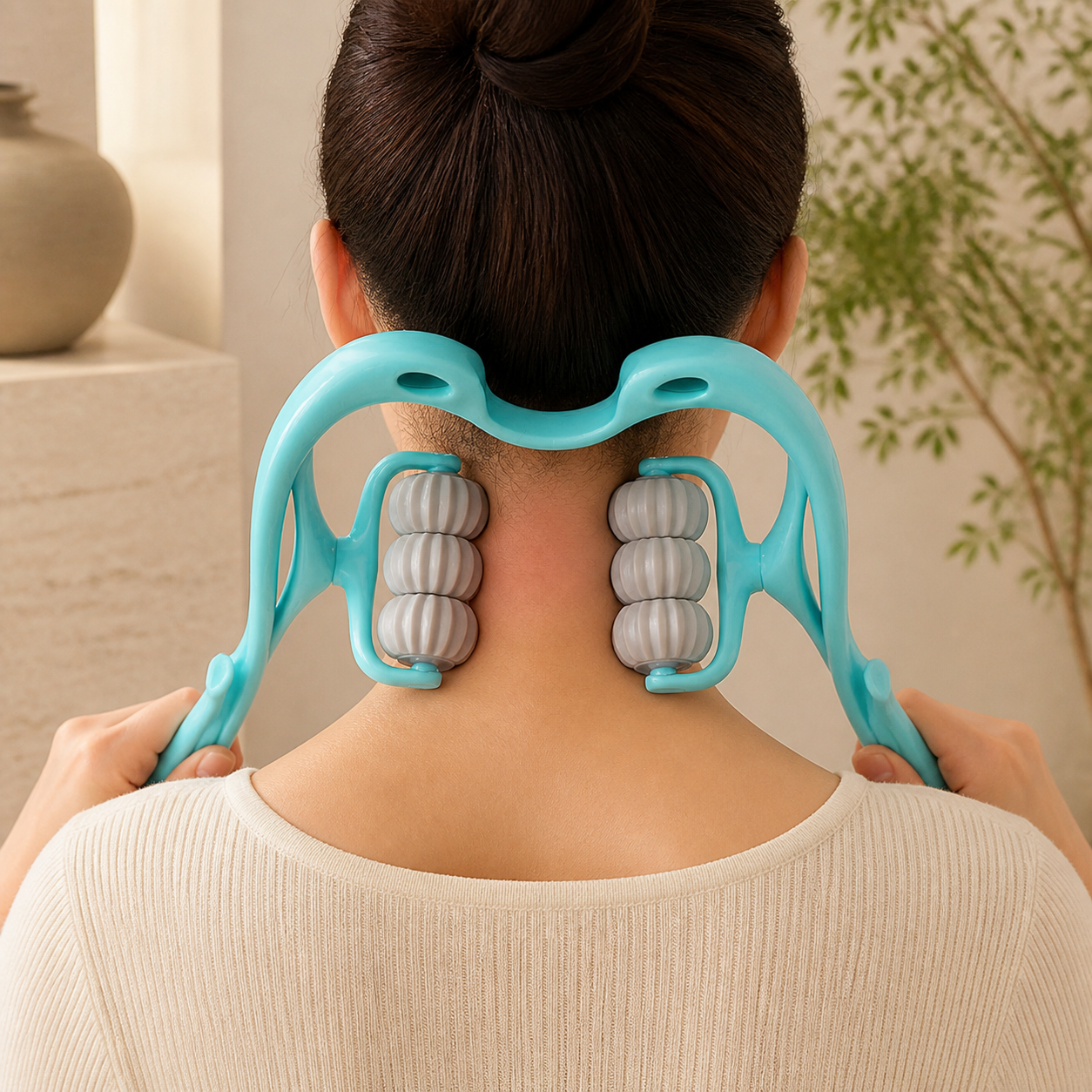 Utilisation correcte du masseur cervical manuel à six rouleaux sur la nuque