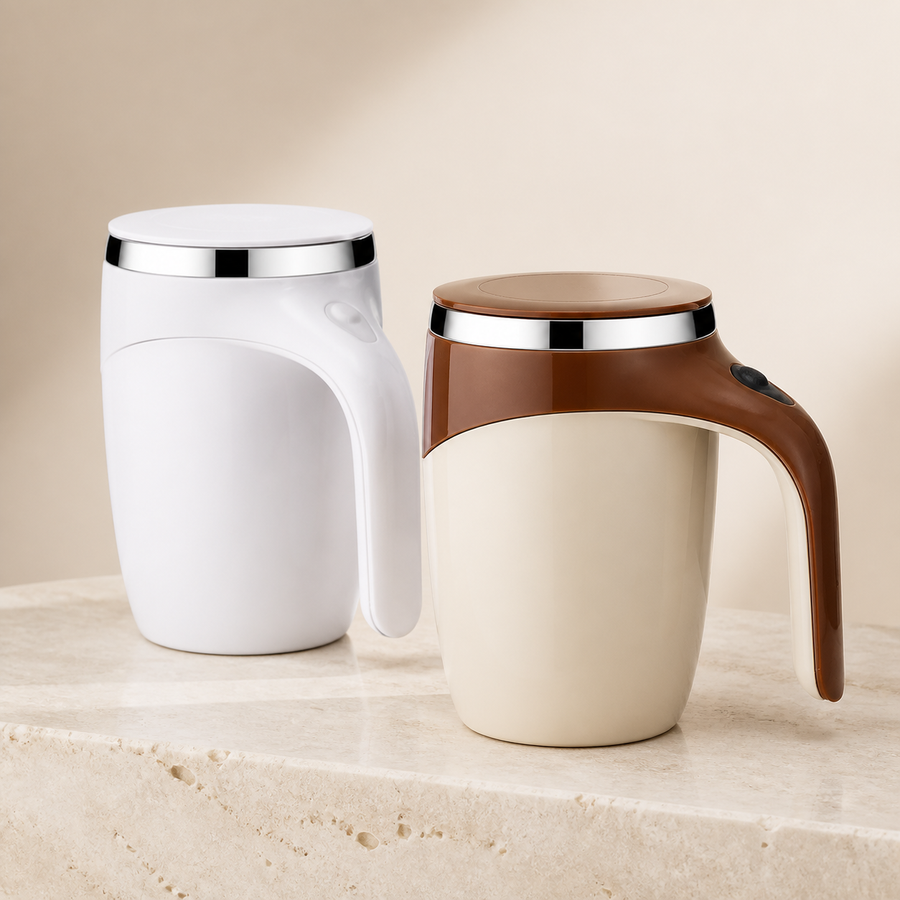 Mug mélangeur automatique magnétique Olvyra en blanc et café