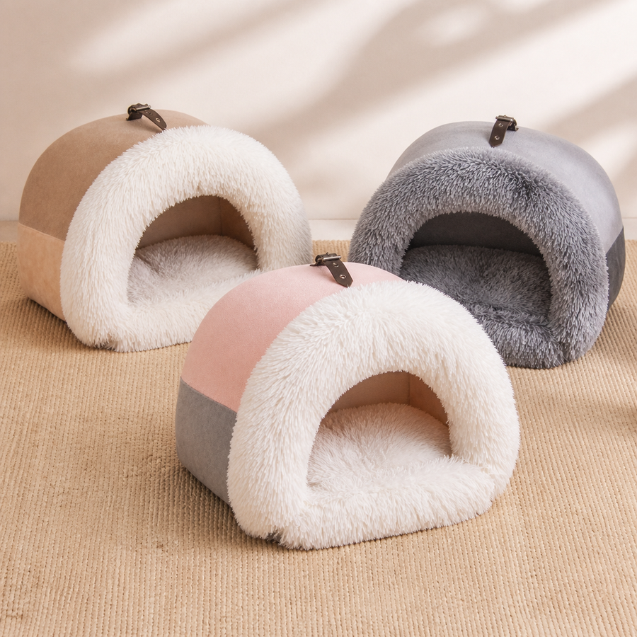 Nid douillet portable Olvyra en marron, gris et rose