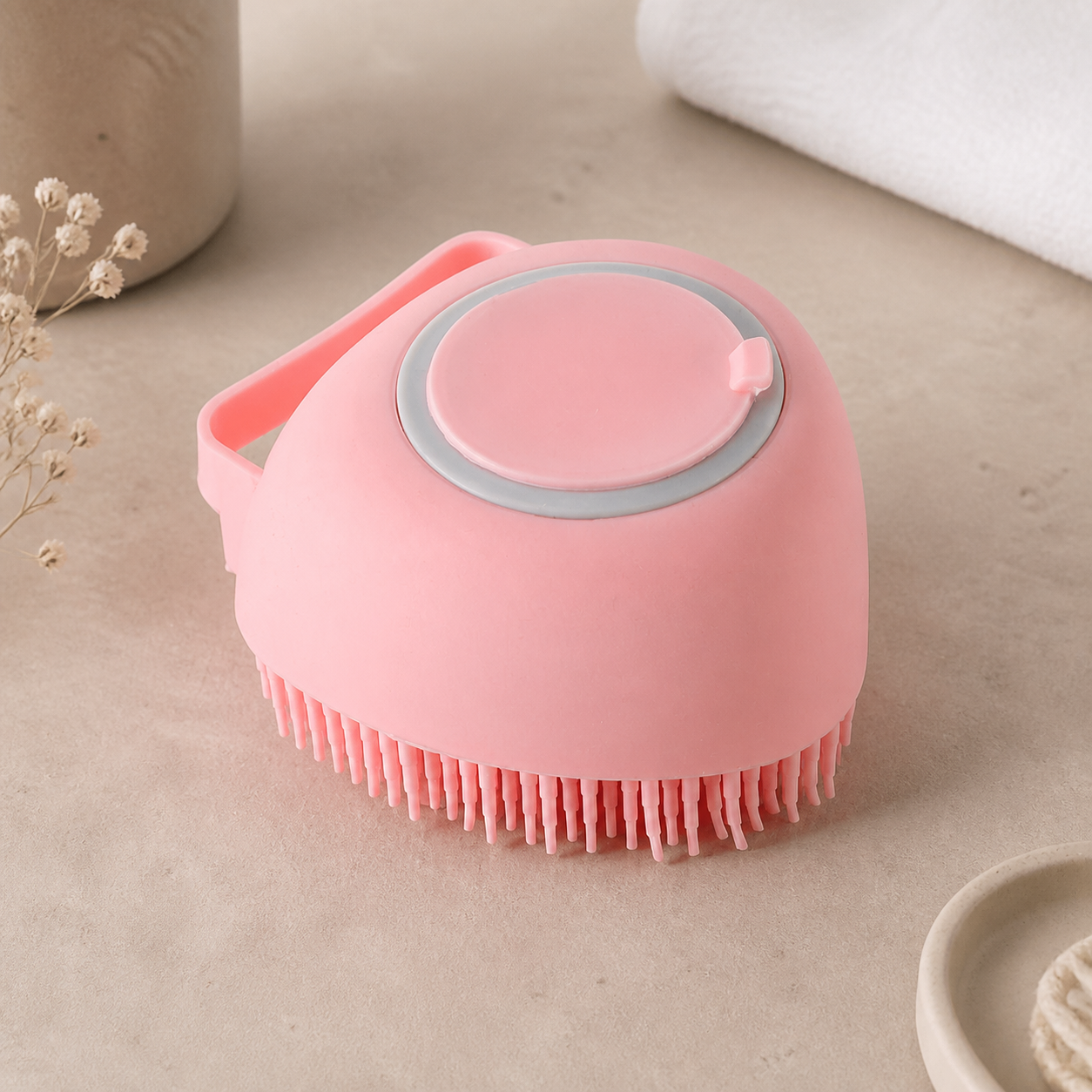 Brosse de bain massante avec réservoir pour animaux