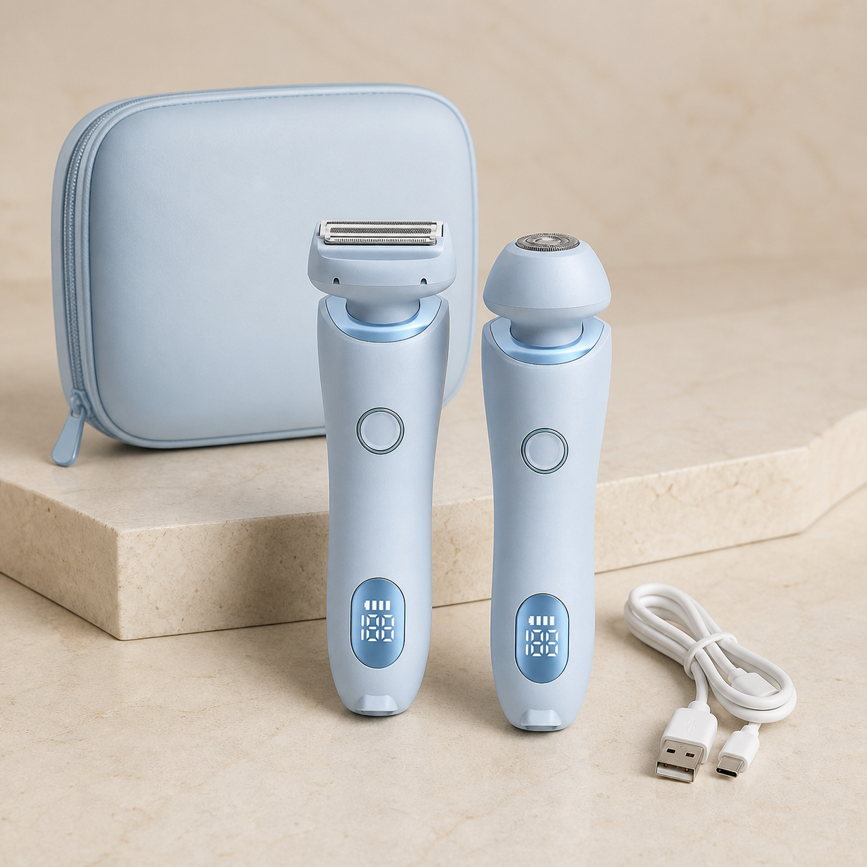 rasoir électrique femme 2-en-1 Olvyra – Bleu – appareil seul / USB