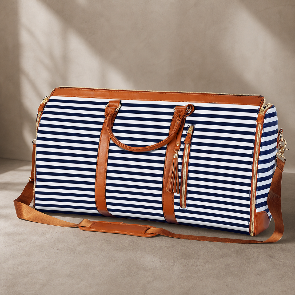 sac de voyage convertible Olvyra – Modèle B – bleu rayé