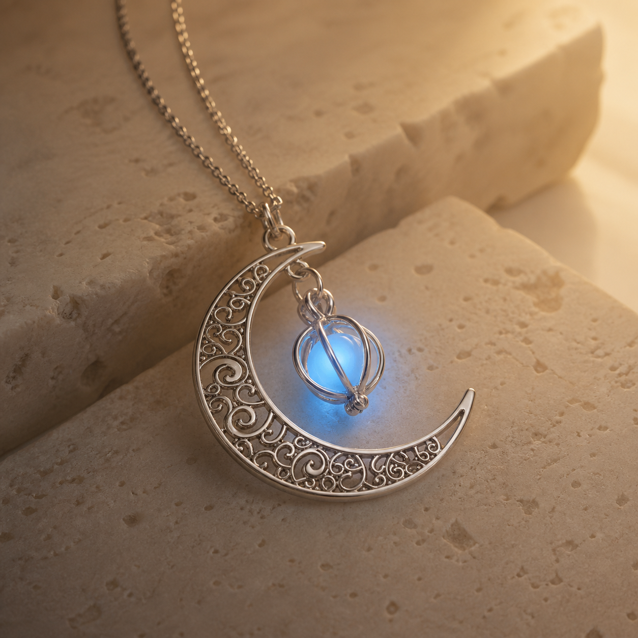 collier Lune lumineux Olvyra – Bleu
