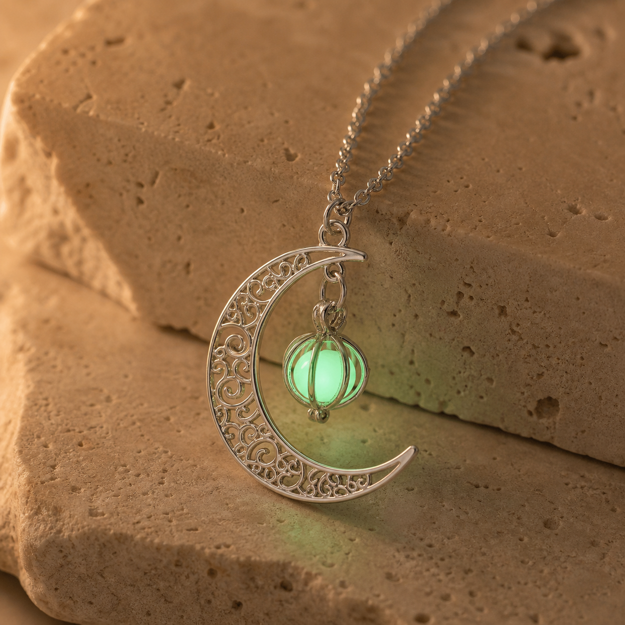 collier Lune lumineux Olvyra – Vert