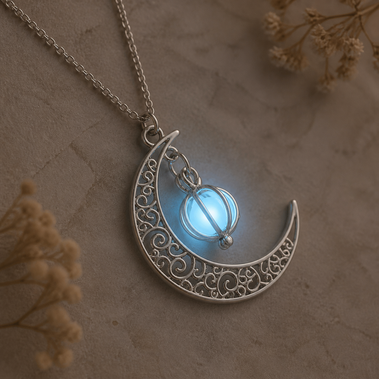 collier Lune lumineux Olvyra – Bleu clair