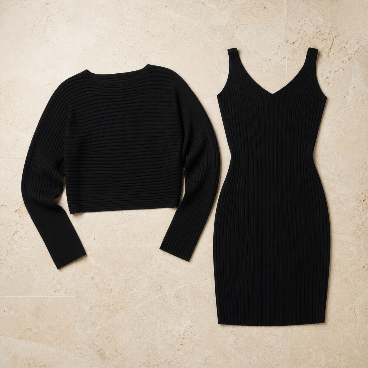 ensemble femme en maille côtelée Olvyra – Noir
