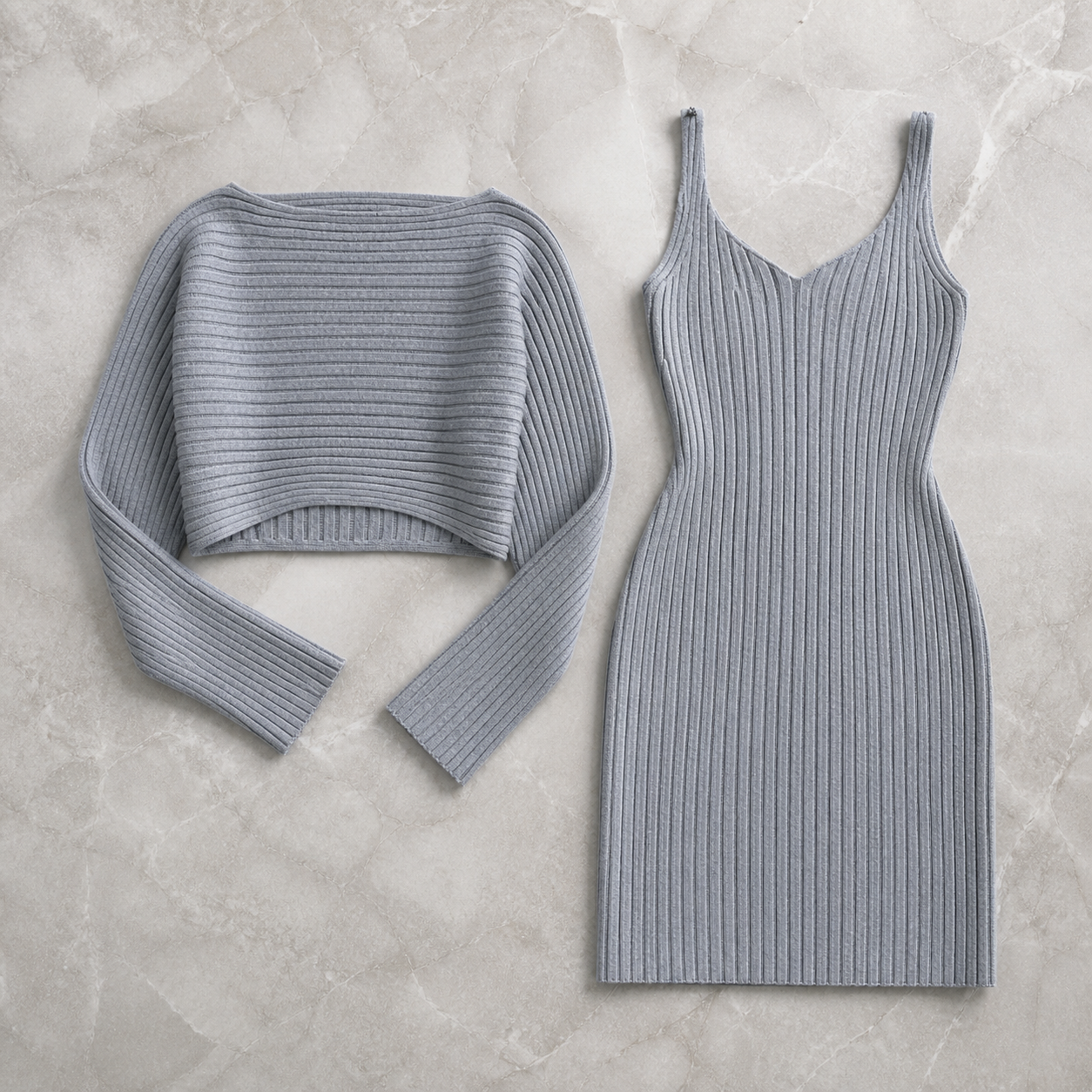 ensemble femme en maille côtelée Olvyra – Gris