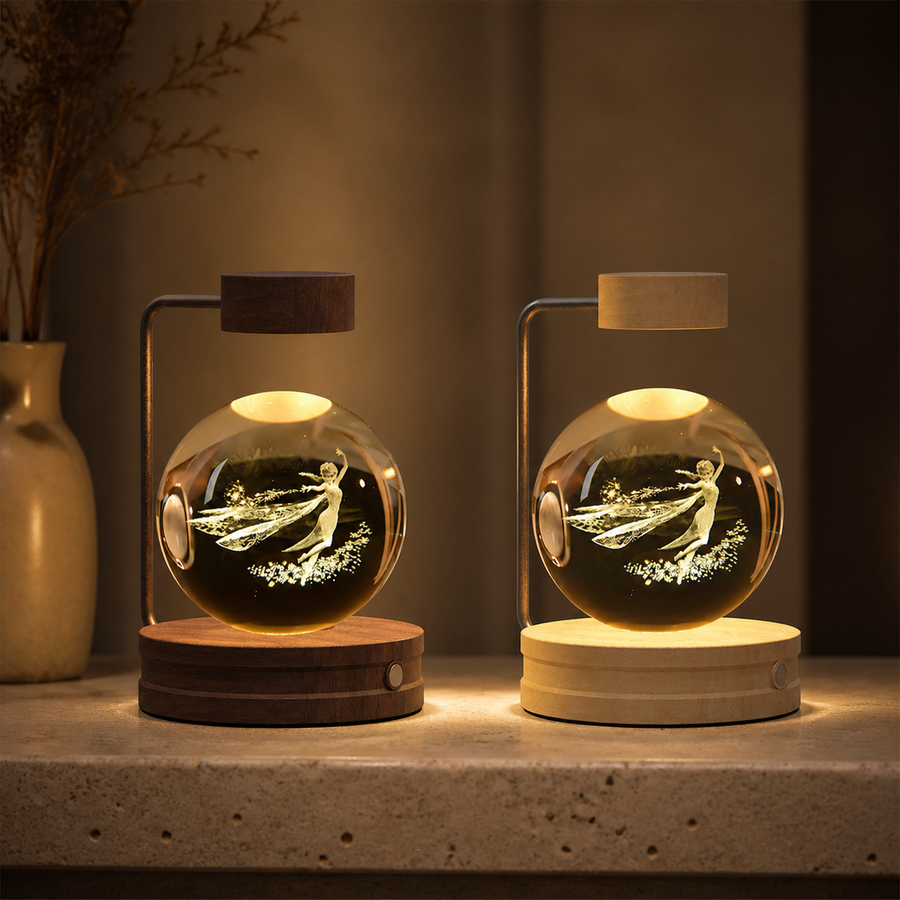 lampe décorative cristal 3D Olvyra – motif Aisha – bois clair et foncé