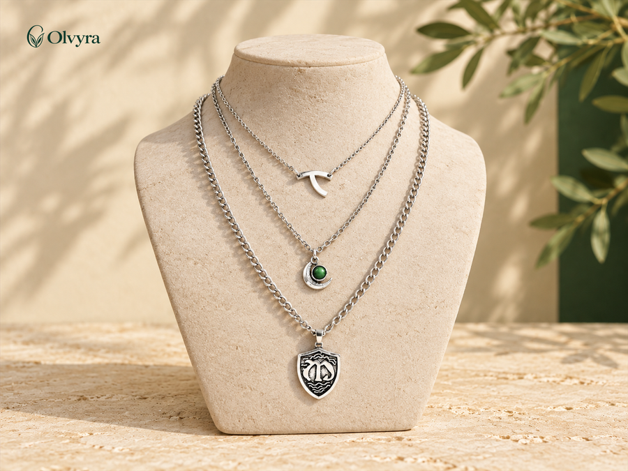 Collier argenté trois rangs à pendentifs Olvyra — Argenté.