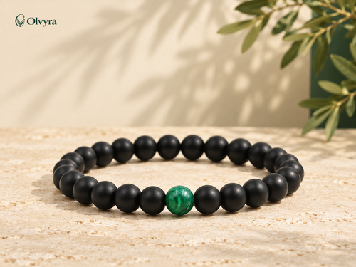 Bracelet élastique en pierres — noir, vert ou bicolore Olvyra — Noir, accent vert.