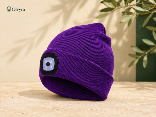 Bonnet en maille à lampe LED rechargeable Olvyra — Violet.