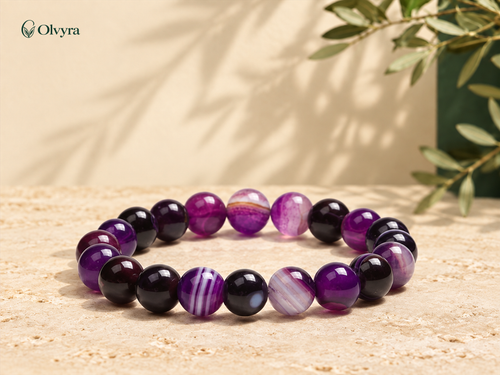 Bracelet élastique en agate violette Olvyra — Violet — Diamètre non précisé.