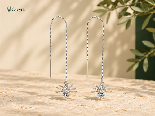 Boucles d’oreilles fantaisie – étoiles, vagues et araignées Olvyra — Araignées en cristal – Argenté.