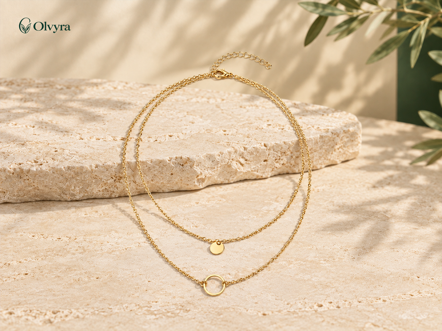 Collier double rang à pendentifs ronds Olvyra — Doré.