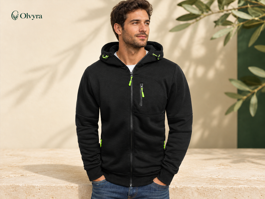 Sweat zippé à capuche pour homme Olvyra — Noir.