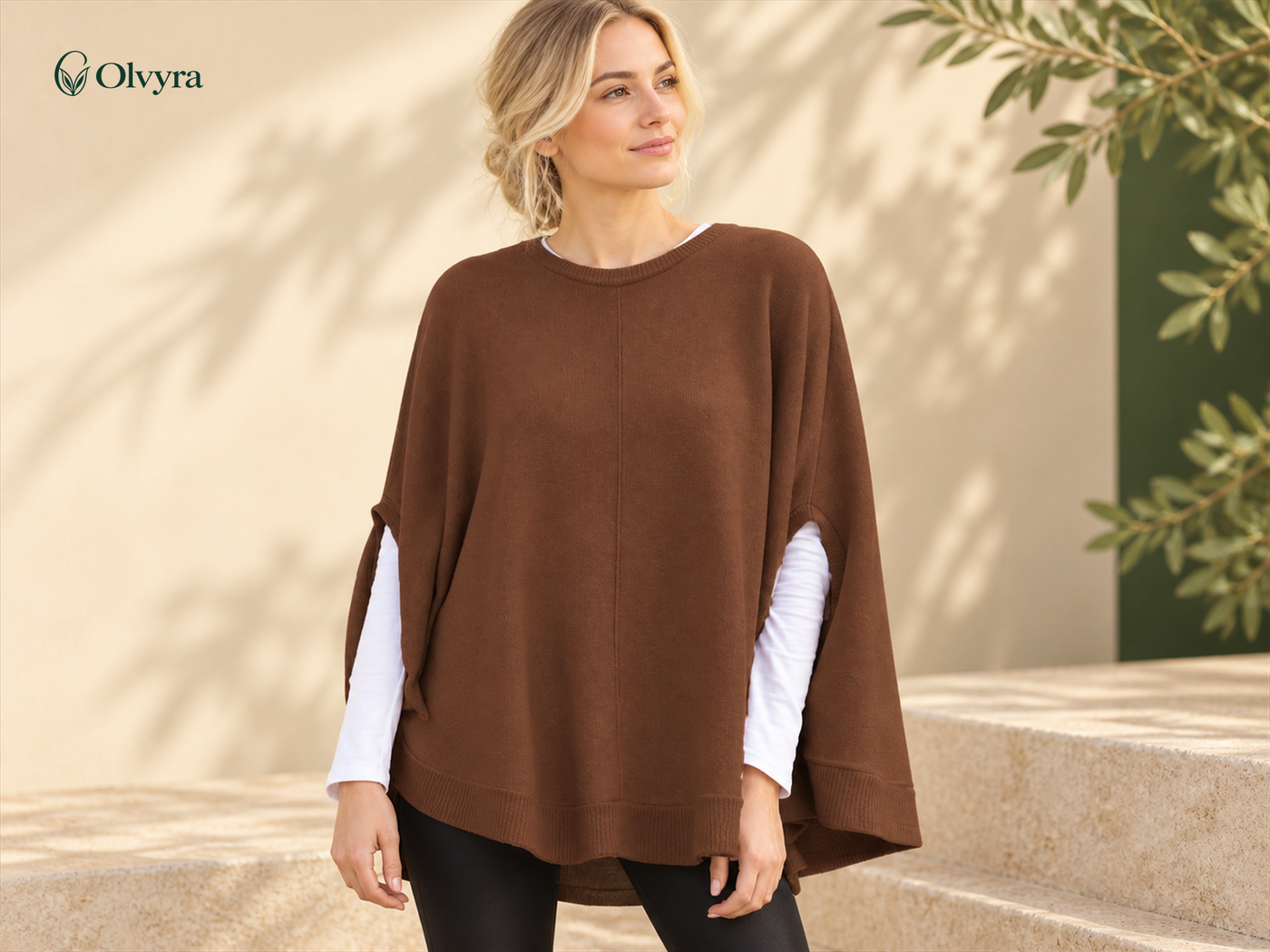 Batwing-sleeve knit top
