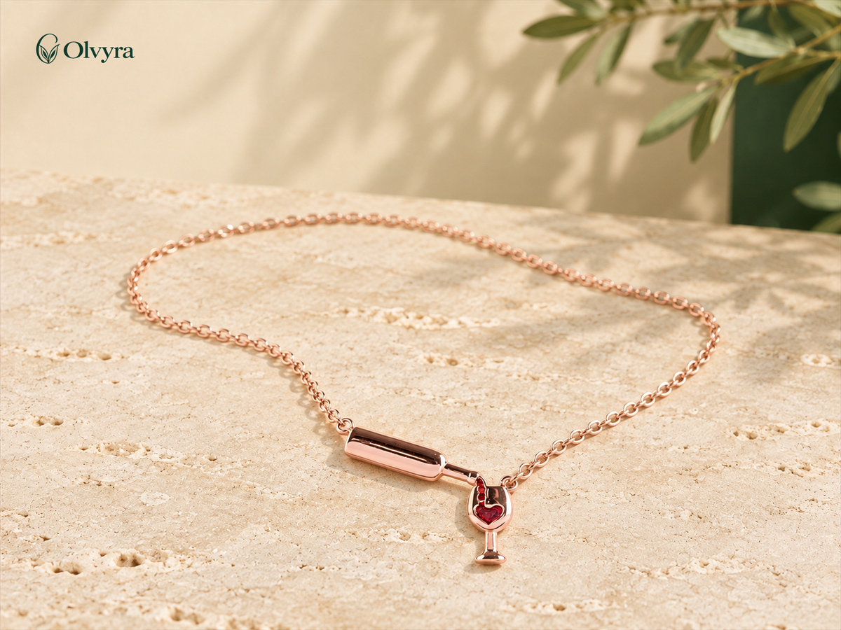Wine glass and bottle pendant necklace