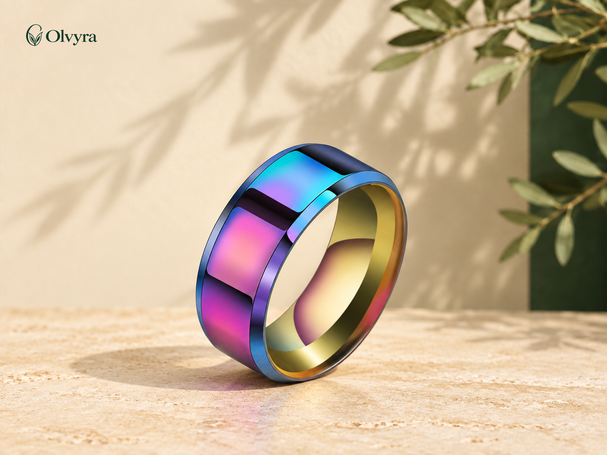 Graphic stainless steel ring