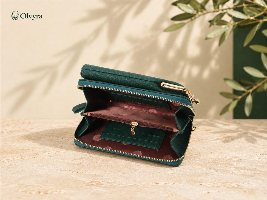 Sac bandoulière grainé Olvyra — Vert — modèle A.
