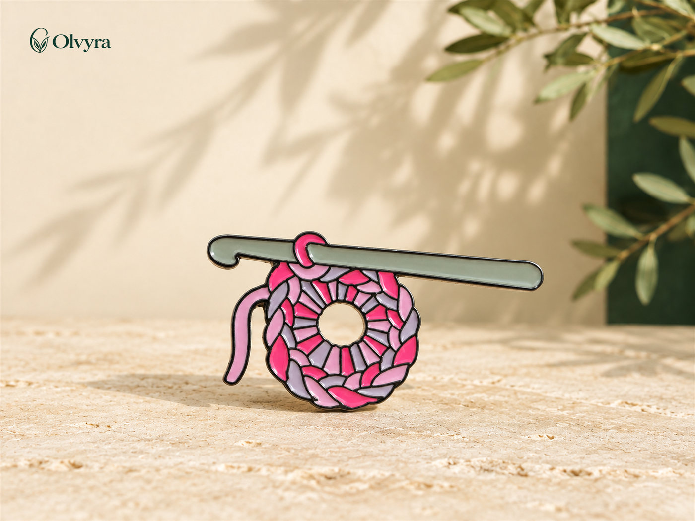 Colourful crochet-motif brooch