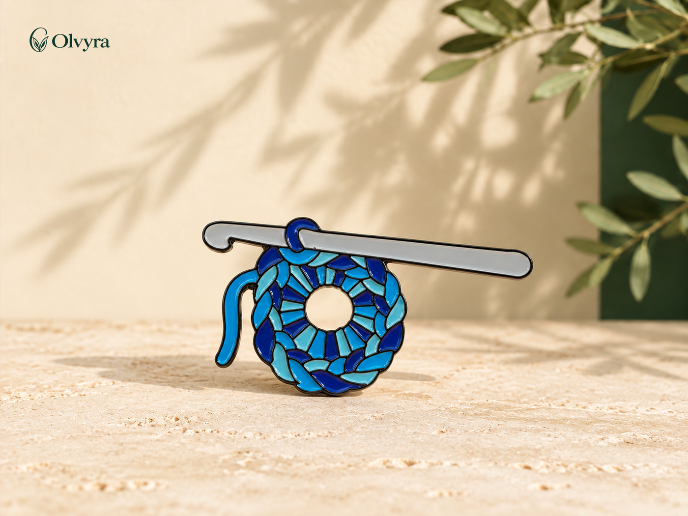 Colourful crochet-motif brooch