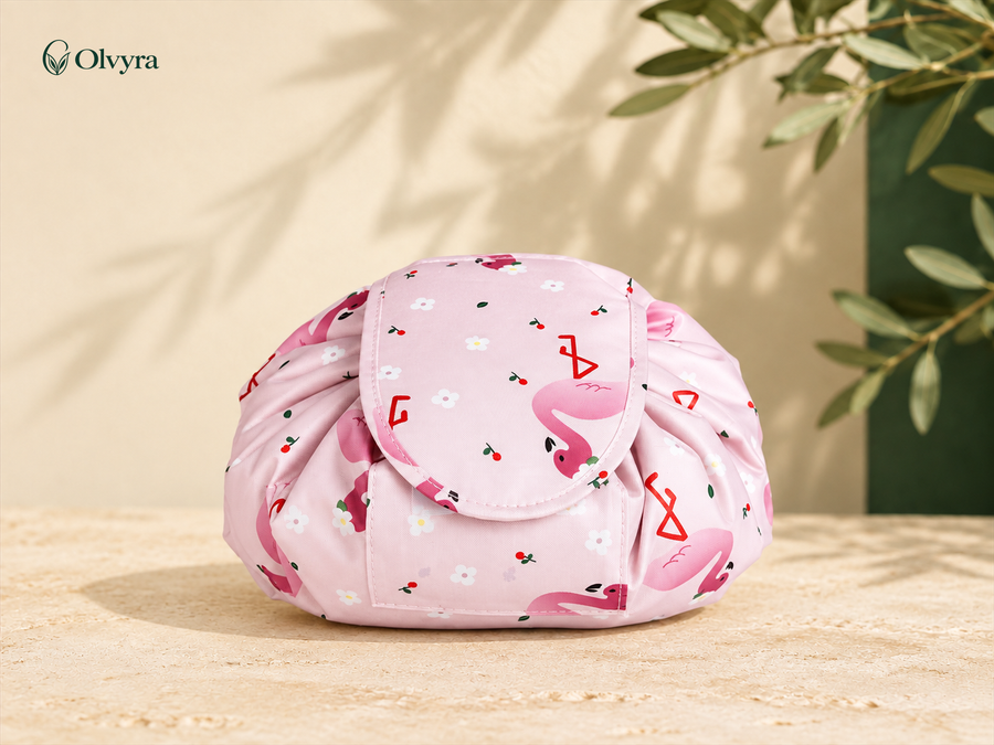 Trousse de maquillage à motifs Olvyra — Rose clair — flamants roses.