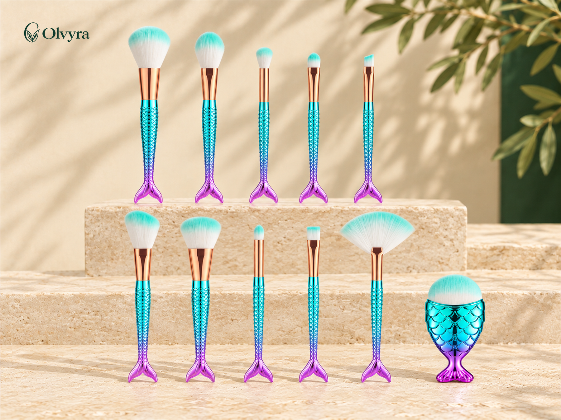 11-piece mermaid makeup brush set