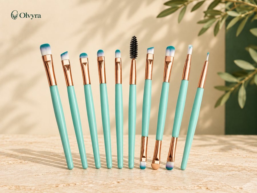 Set de pinceaux de maquillage Olvyra — Bleu menthe — 10 pièces.