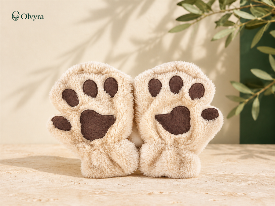 Mitaines pattes de chat et d’ours Olvyra — Beige.