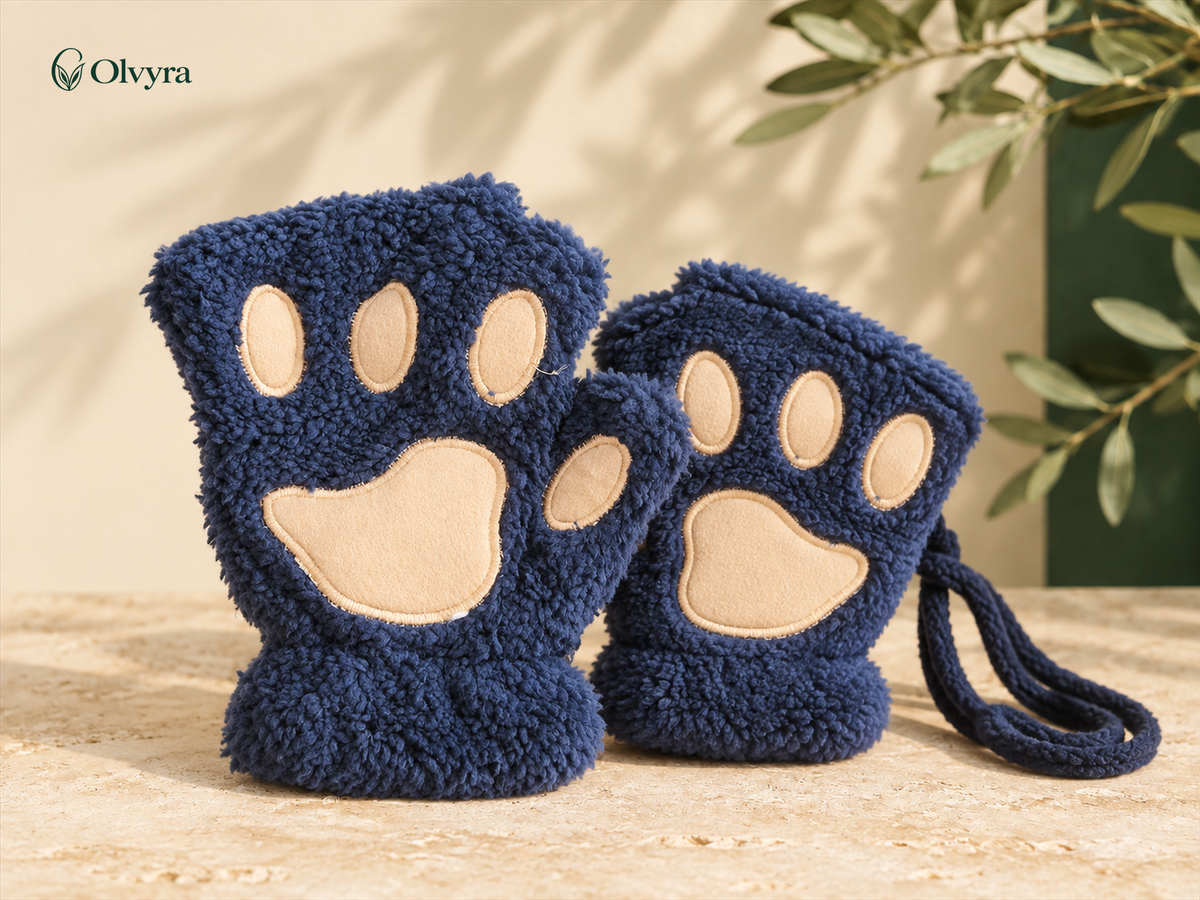 Cat and bear paw fingerless gloves