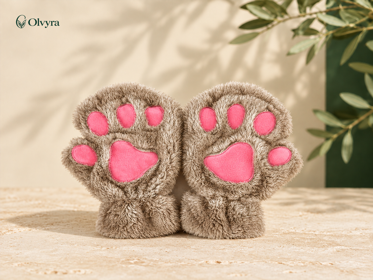 Cat and bear paw fingerless gloves