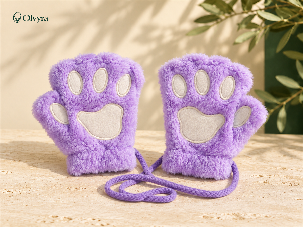 Cat and bear paw fingerless gloves
