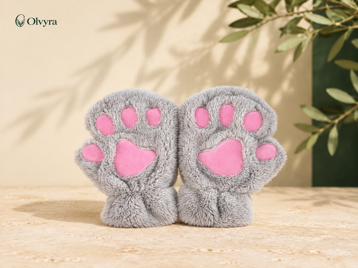 Cat and bear paw fingerless gloves