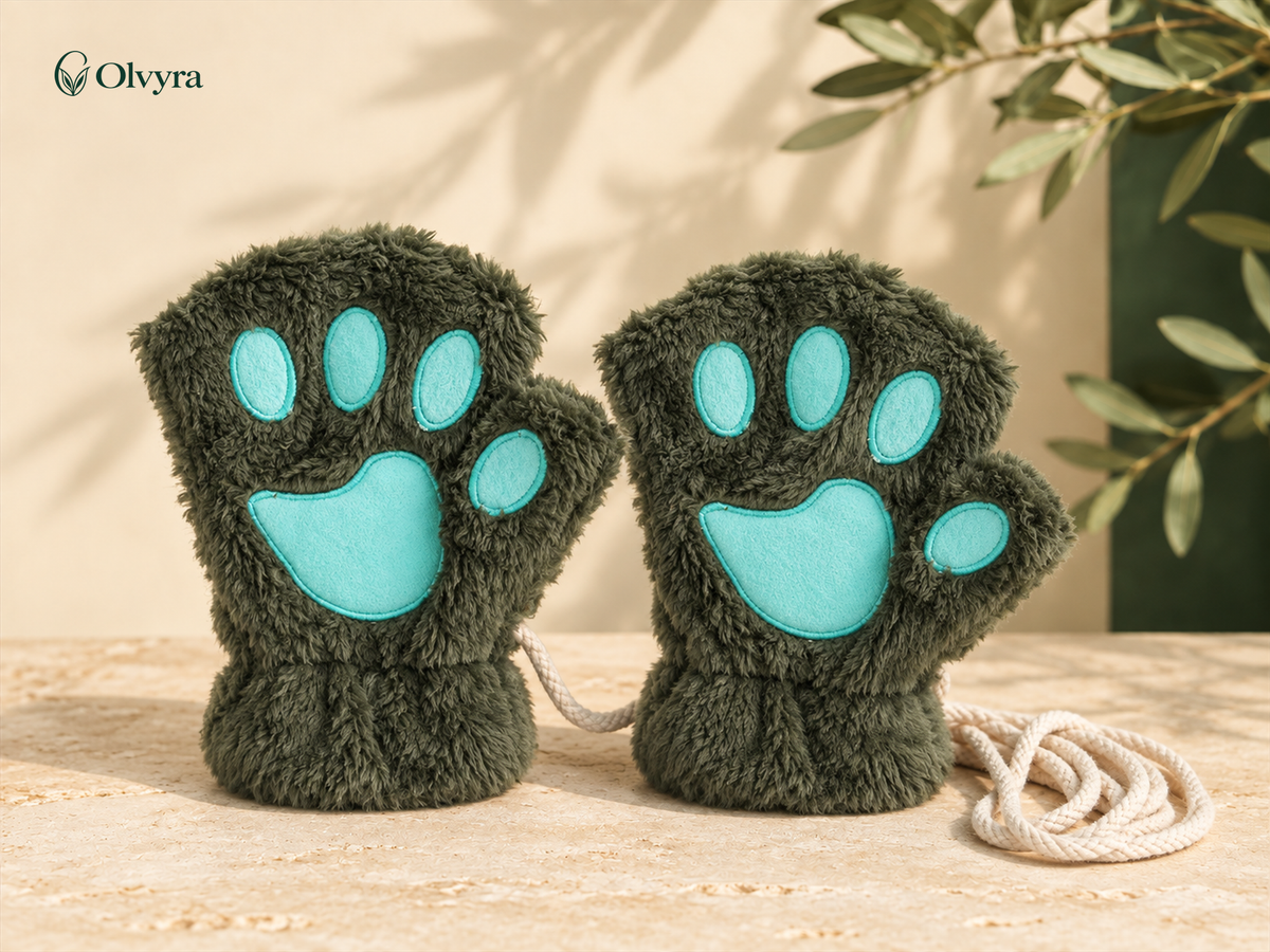 Cat and bear paw fingerless gloves