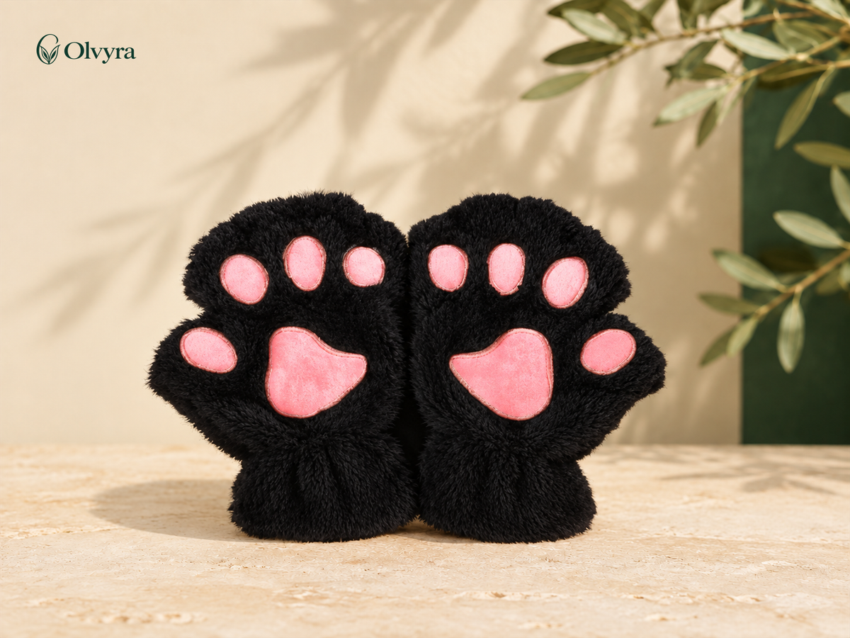 Cat and bear paw fingerless gloves