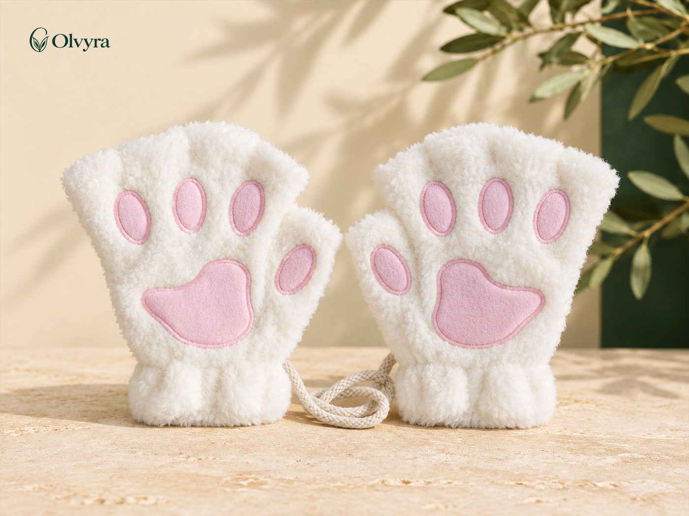 Cat and bear paw fingerless gloves