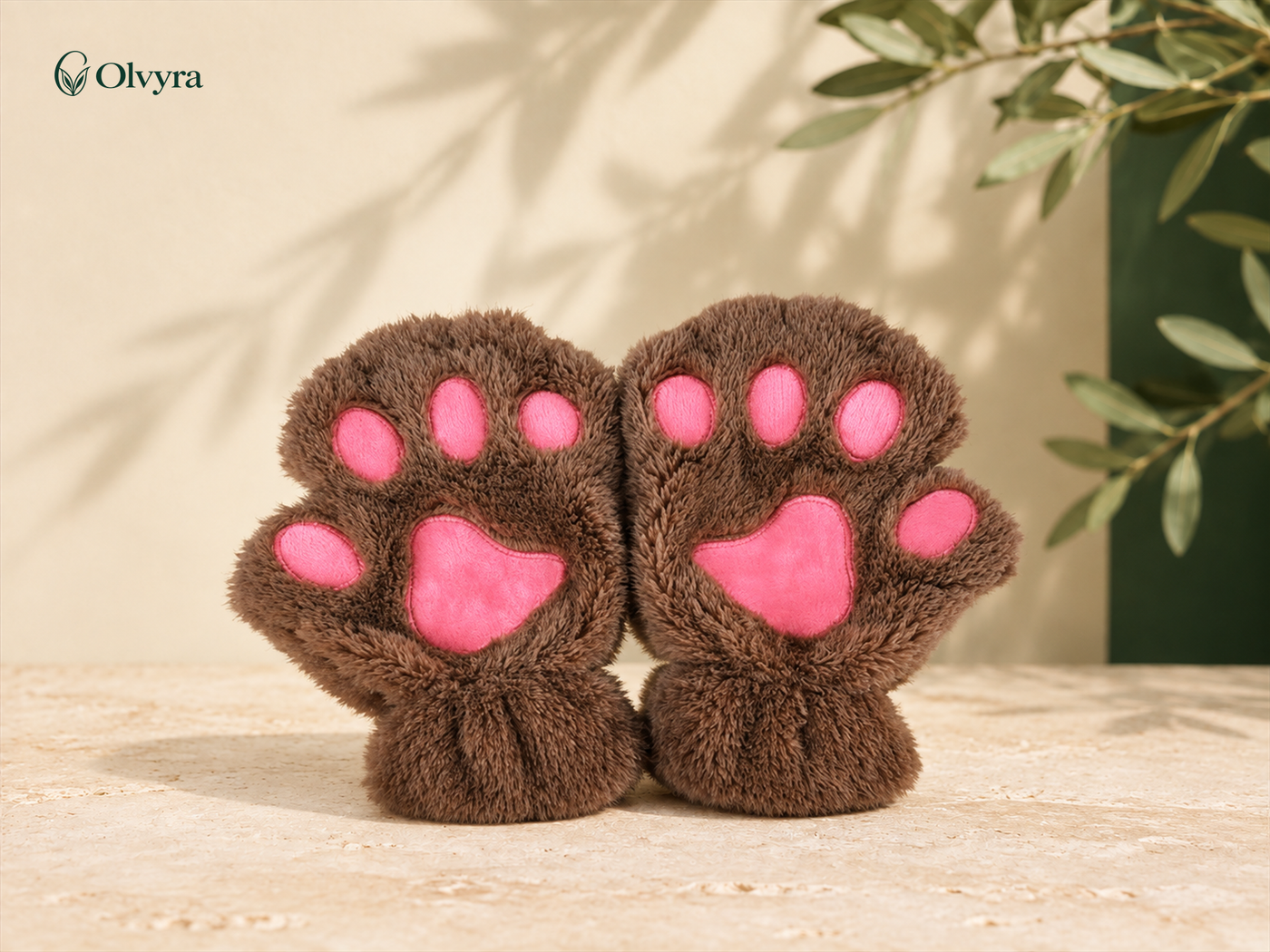 Cat and bear paw fingerless gloves